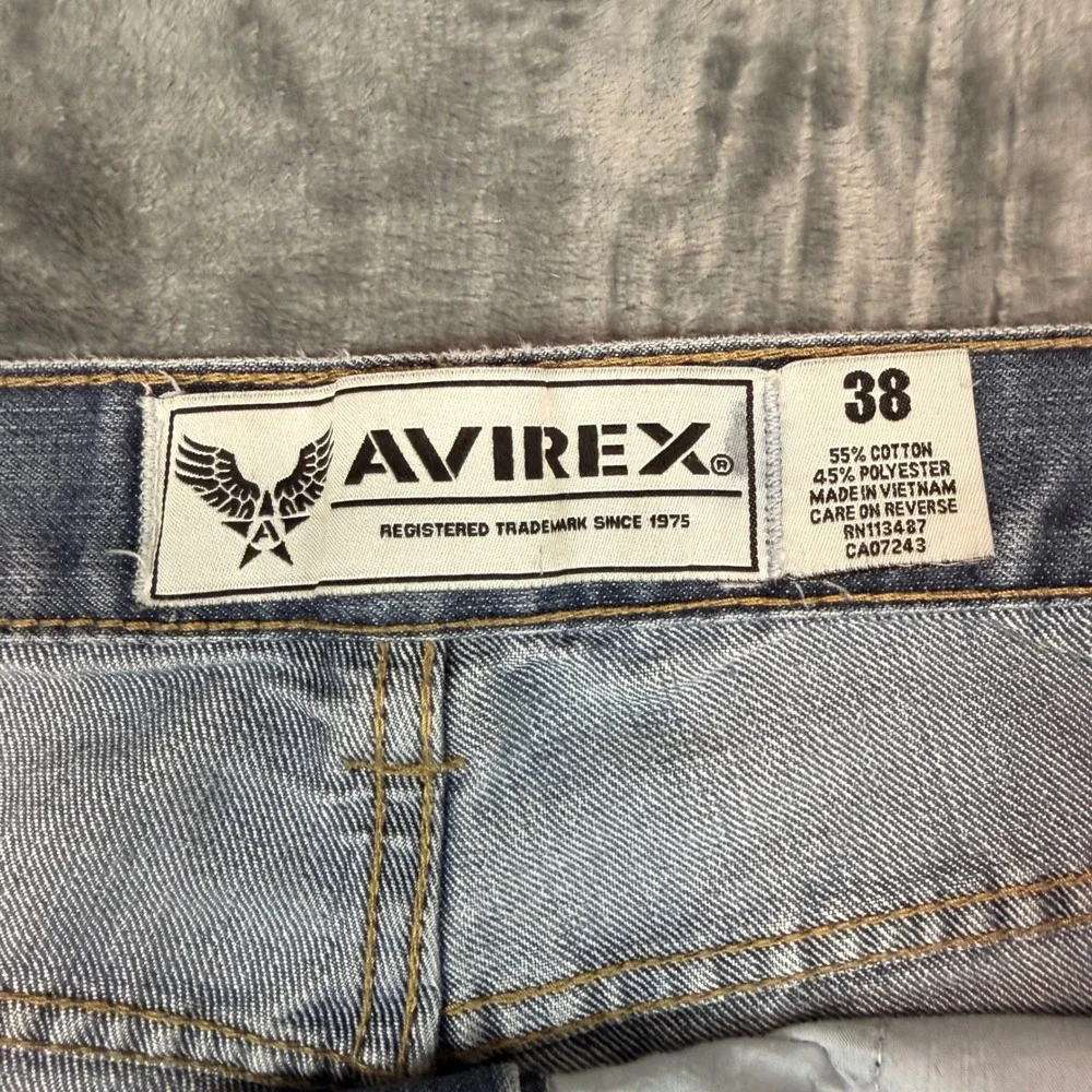 Y2K Avirex Denim Shorts Men 38 Baggy Embroidered Pocket Hip Hop Streetwear Jorts